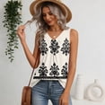 thumbnail image 4 of Women's Tank Tops V Neck Sleeveless Cute Floral Branch Print Pleated Front Casual Loose Summer Tops Beige L, 4 of 4