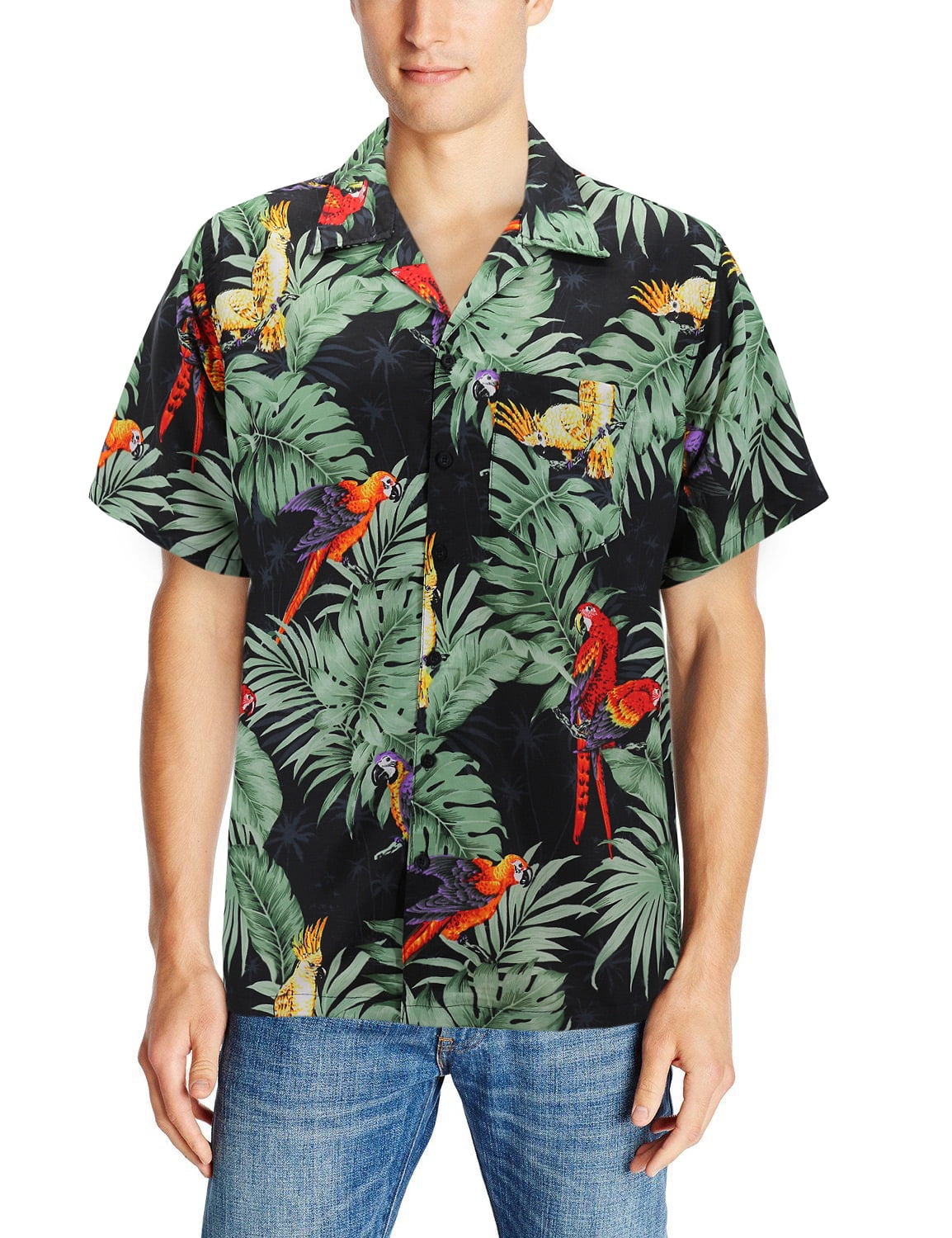 VKWEAR Men's Casual Tropical Hawaiian Luau Aloha Revere Beach Button Up Dress Shirt (H