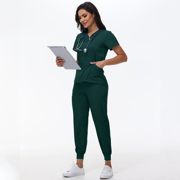 LYMAYTER Women's Absorb Sweat Medical Uniform Nurse Uniform for S-2XL Solid Color With Pockets Nurse Uniform Set