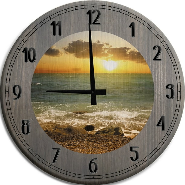 Large Wall Clock Seashore Ocean Tide Sunset Sunrise Coast Man Cave Wall