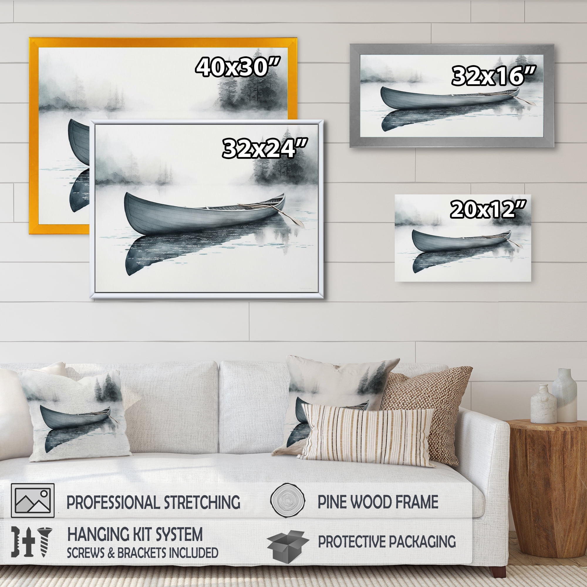 Designart Canoe On The Lake II Canvas Wall Art