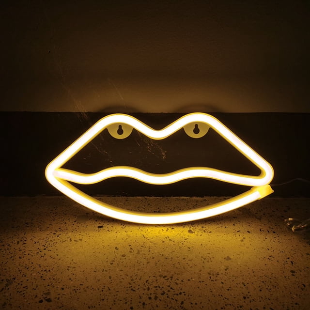 WIFKLSIIPG LED Neon Sign Night Light Battery and USB Powered Signs Neon Lamp Decorative Neon Sign Wall Lamp (Lips)(Yellow)