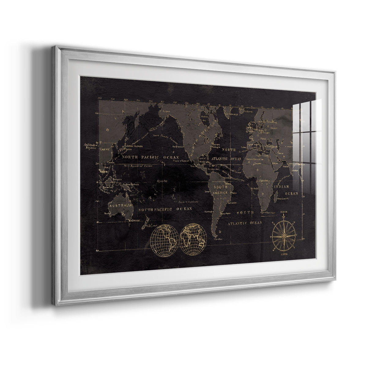 Black Gold Map Premium Framed Print - Ready to Hang