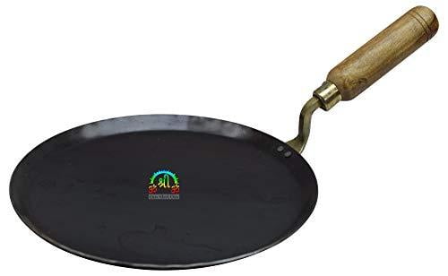 Iron Tawa Flat Dosa Tava Crepe Pancake Pan Roti Chapati Wooden Handle Heavy Duty 