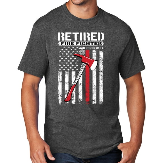 Men's Retired Firefighter with Axe T-shirt, 6XL Dark Heather Gray