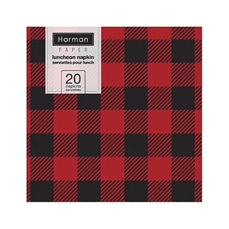 Harman Buffalo Check Paper Napkin Red and Black Plaid Check Luncheon Pack of 20 6.5" x 6.5"