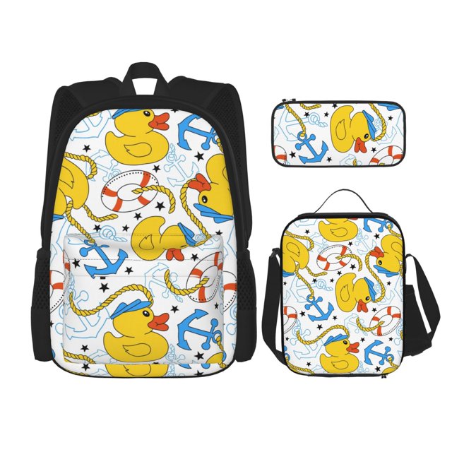 Fotbe Ducks and Anchors Set Escolar 3 en 1 para Niños - Mochila Duradera con Lonchera Aislante y Estuche para Lápices - Mochila Escolar para Niños y Niñas