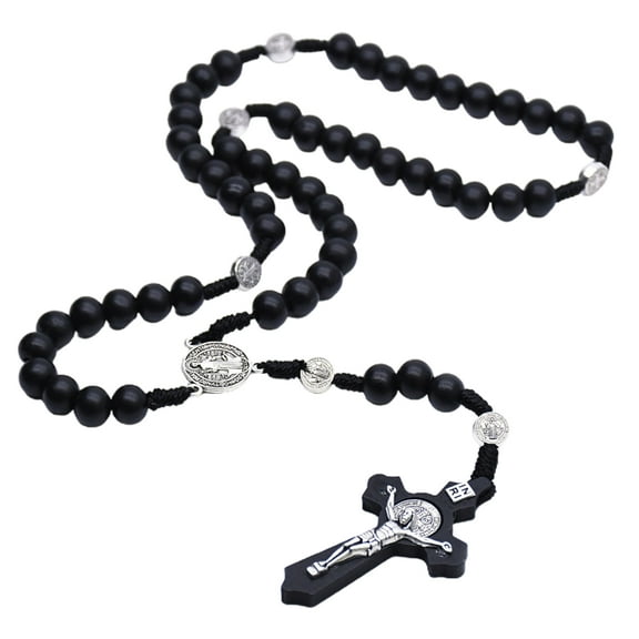 Wood Beads Rosary Necklaces Catholic Pendant Prayer Religious Jewelry for Men Women