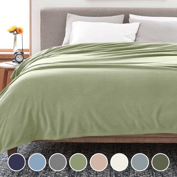 Martex Soft Fleece Lightweight Solid Bed Blanket, Sage, King
