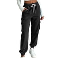 thumbnail image 3 of Womens Casual Sweatpants, Elastic Drawstring Waist Tapered Leg Pants with Multi Pockets, Jogger Pants for Fitness & Running | VerBelle,Black 3XL, 3 of 7