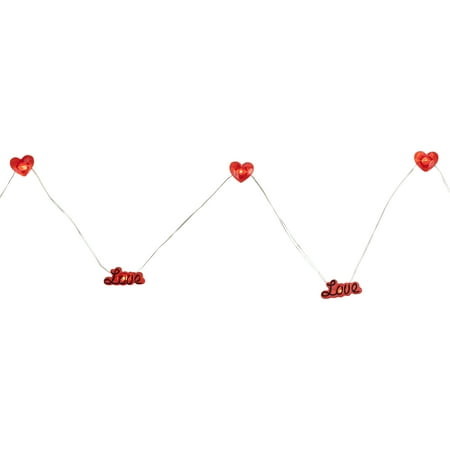 20-Count Red Valentine's Day Love and Heart LED Fairy Lights 6.25ft Copper Wire