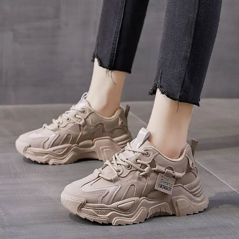 Solid Casual Chunky Sneakers Water resistant Thick soled Jogging Fashion Casual Shoes Women s Footwear