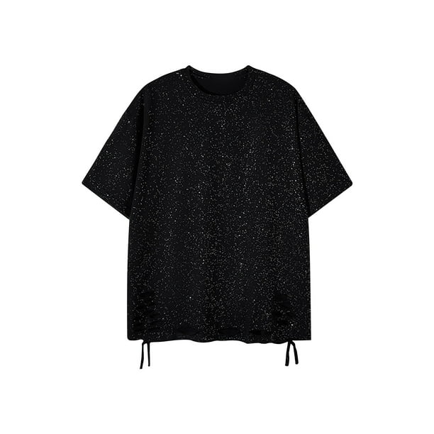pstuiky Camisas casuales de manga corta para hombre, Blusa informal de verano para hombre, con cuello redondo, manga corta y color liso, acolchada camisas casuales para hombre xl