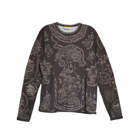 YMX by YellowMan Black Boy's Madkool Long Sleeve Buddhist Prayer Tattoo Tee, XXS