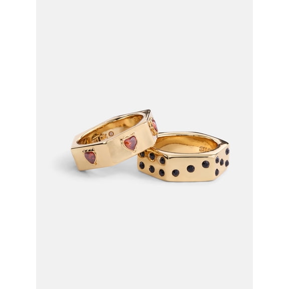 Free Assembly Women's Goldtone Hexagon Ring with Cubic Zirconia Set, 2-Piece, Size 7