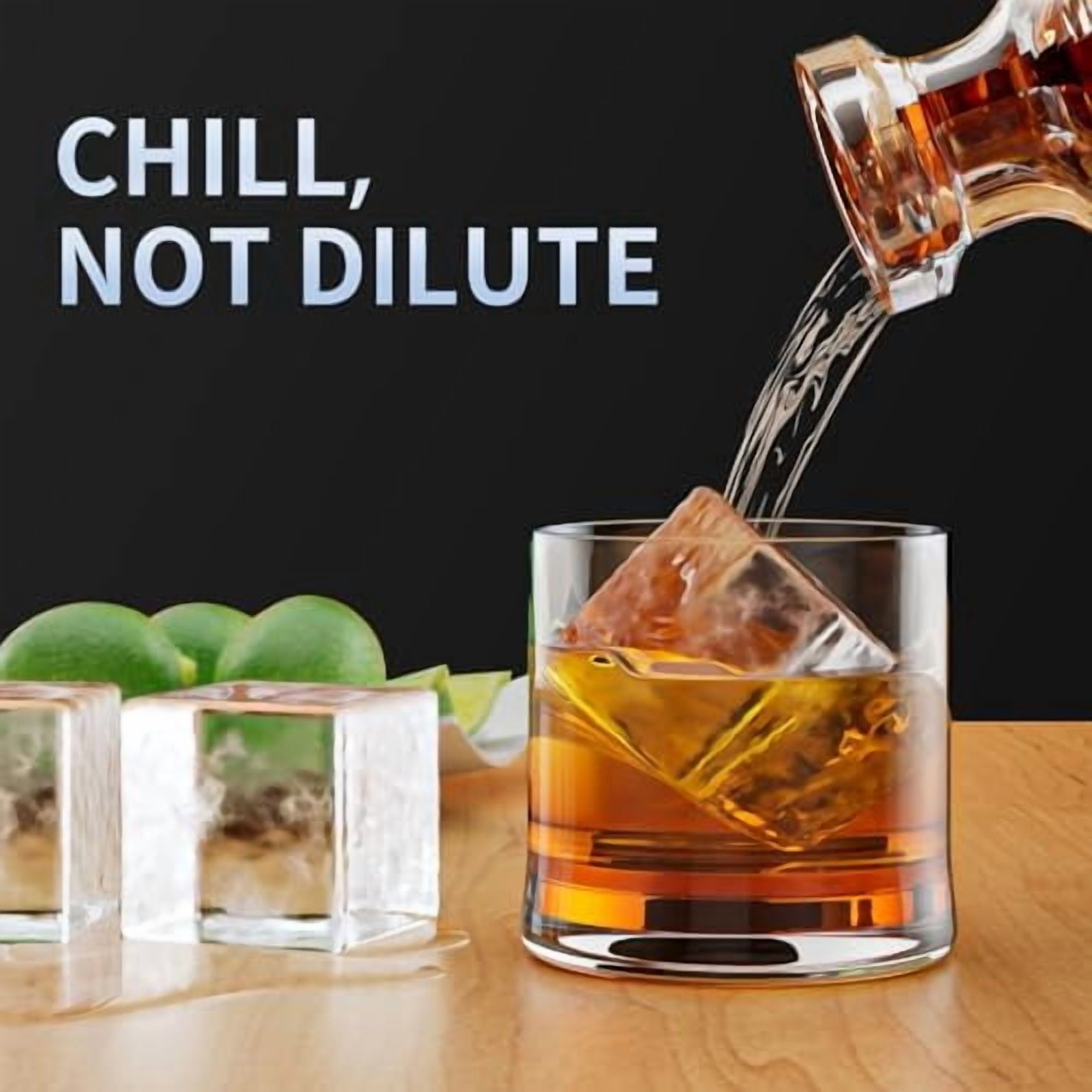 Large Square Ice Cube Tray Set for Whiskey & Cocktails - 3-Pack Silicone Big Ice Cube Maker - 2-Inch Huge Cubed Ice Molds for Whisky, Cold Drinks, and Bartending Gifts