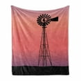 thumbnail image 1 of Windmill Soft Flannel Fleece Blanket, Windmill Silhouette at Dreamlike Sunset Western Ranch Agriculture Theme, Cozy Plush for Indoor and Outdoor Use, 50" x 60", Coral Lilac and Black, by Ambesonne, 1 of 6