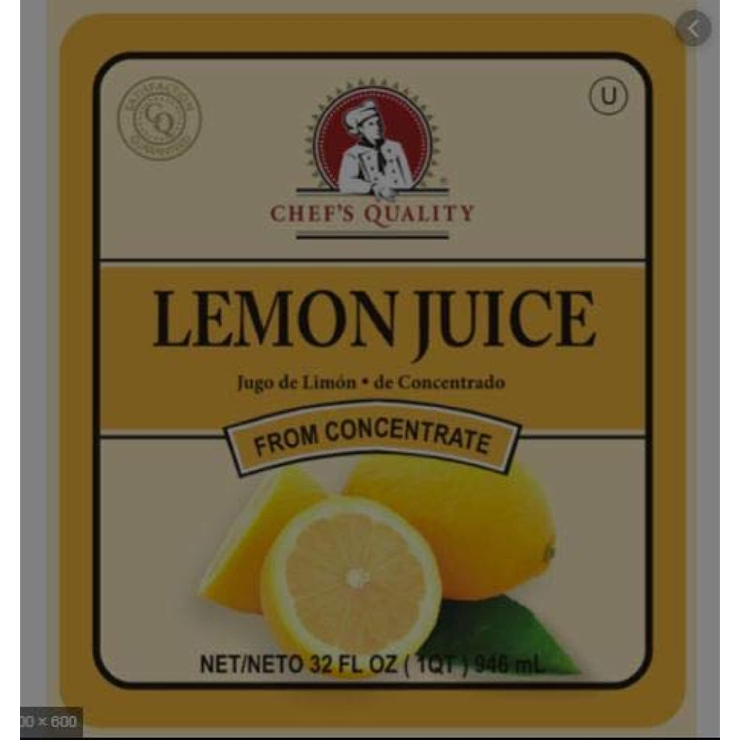Chefs Quality Lemon Juice 32 Oz