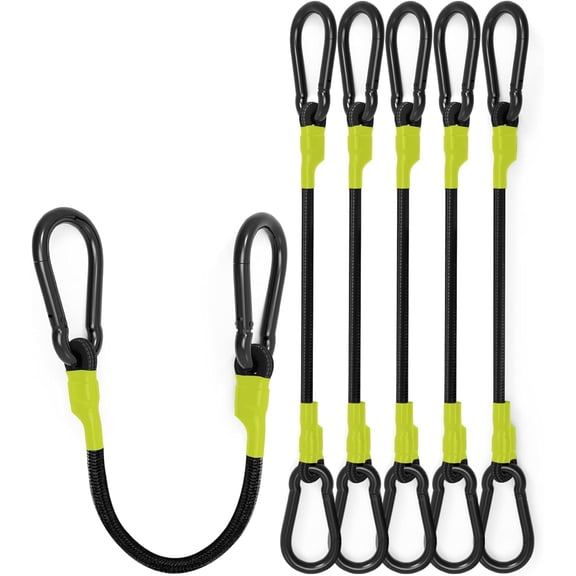 8 Pcs 48 Inch Heavy Duty Carabiner Bungee Cord Outdoor with 190 Lbs Max Break Strength, Black/Yellow Bungee Straps with Upgraded Carabiner Hooks