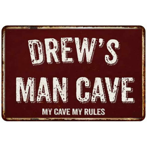 DREW'S Man Cave Red Grunge Sign Metal 8x12 Decor 208120003053