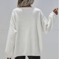 thumbnail image 4 of Suéter de punto Cuello redondo Bolsillo de color puro Pullover Suéter casual de manga larga para mujer Blanco L, 4 of 6