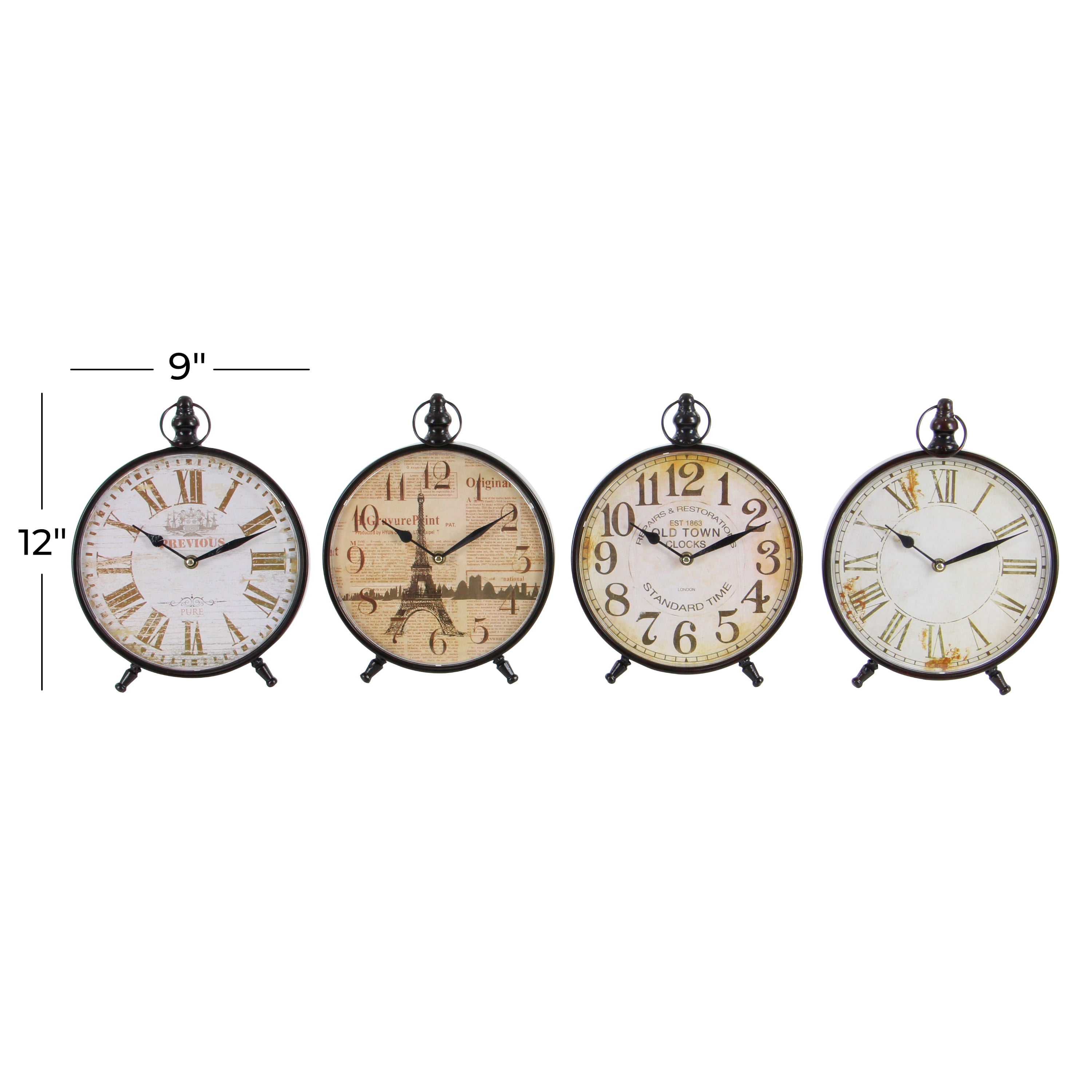 DecMode 12" Black Metal Ring Top Clock, Set of 4