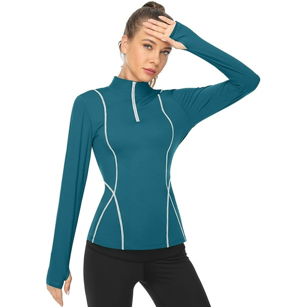Women's Long Sleeve Workout Tops Quarter Zip Athletic Running Sweatshirt  Pullover