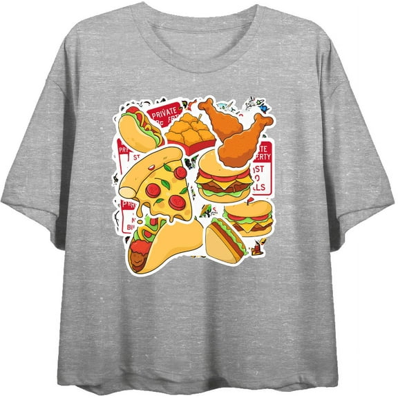 Fast Food Stickers Women's Heather Gray Crew Neck Short Sleeve Top-Small