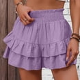 thumbnail image 2 of Linen Ruffle Shorts for Women Baggy Elastic High Waisted Layered Shorts Casual Flowy Wide Leg Tiered Shorts Purple M, 2 of 5