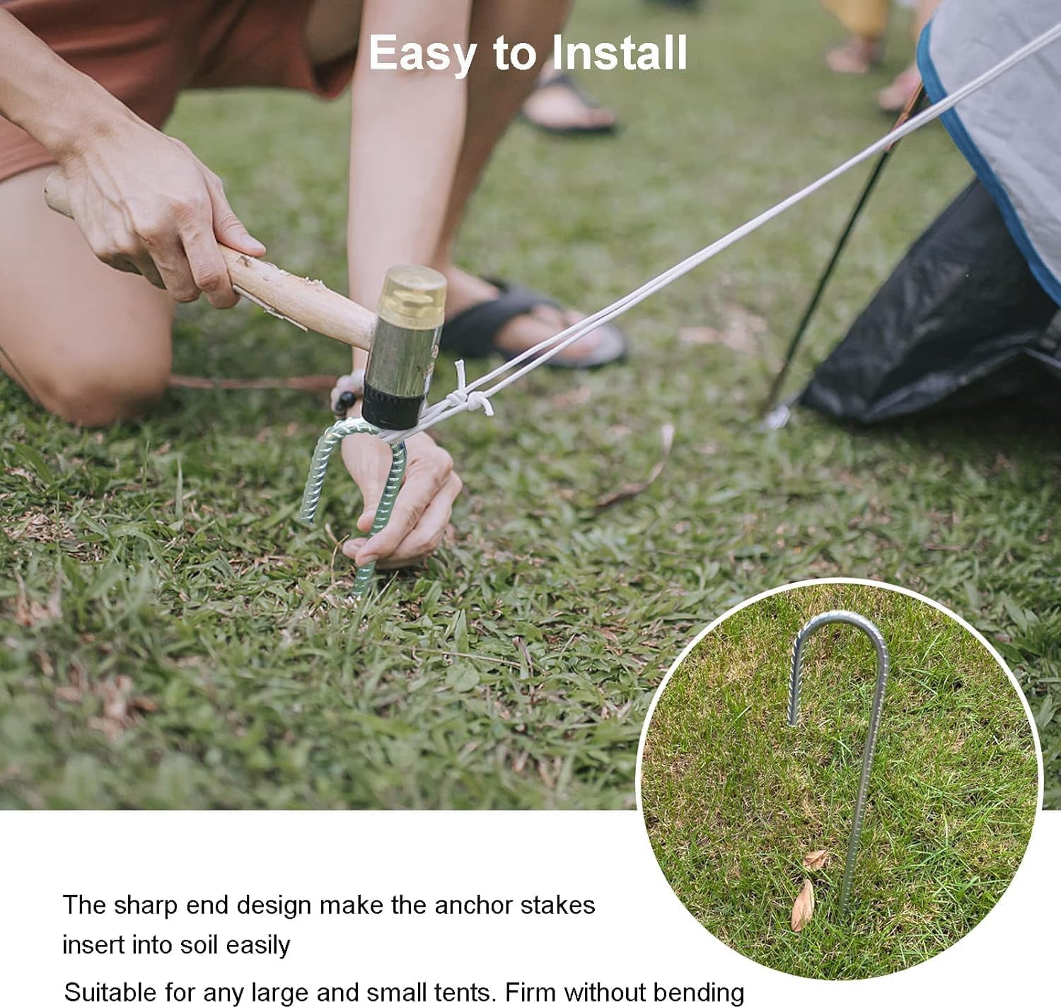 HRTGFD-Rebar Stakes 16 Inch, Heavy Duty Galvanised Steel Rebar Ground Stakes, Fence Anchors, Ground Stakes with Hook, Ground Blind Stakes for Marquees, Gazebos, Tents, Trampolines, Camping