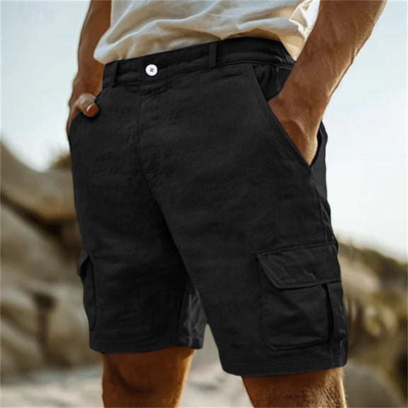 LEKWK Cargo Shorts for Men with Pockets Lightweight Mid Rise Button Waist Bermuda Shorts Cargo Pockets Straight Leg Hiking Shorts Outdoor Work Travel Wear Black XL