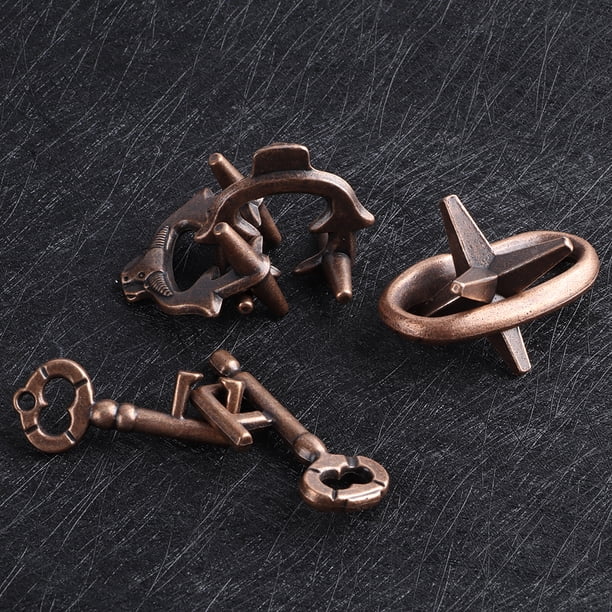 eecoo Rompecabezas de Rompecabezas, 3 Piezas de Rompecabezas de Metal Hole Lock IQ Test Mind Game Toys for Party Favor Kids Adult Challenge(A) Ecomeon no