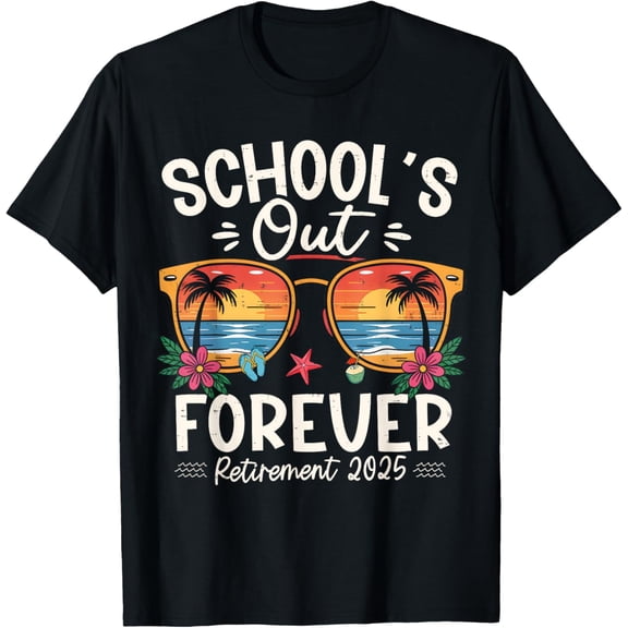 Retro School's Out Forever Retirement 2025 Retired Teacher Funny Creative Graphic Women T-Shirt