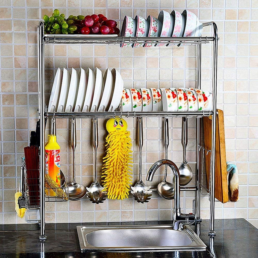 NEX Adjustable 2-Tier Stainless Steel Dish Rack With Chopstick And Utensil Holder,... by NEX