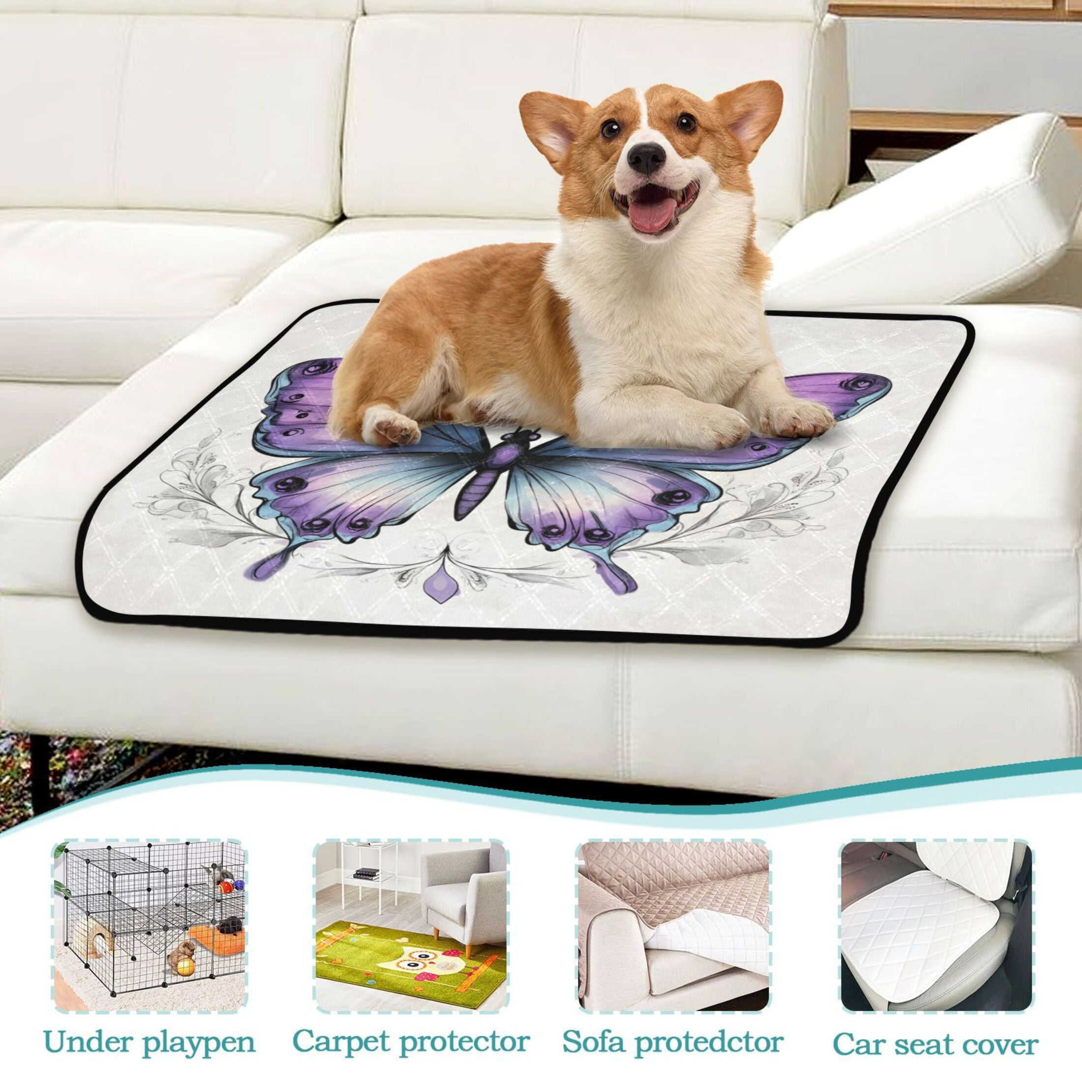 Washable Pet Pee Pads with Super Absorbent Reusable Training Pads for Dogs & Cats A Blue Butterfly