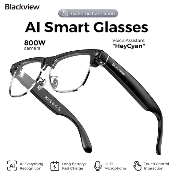 Blackview AI Smart Glasses with 1080P Camera & Polarized Lenses, Built-in Voice Assistant, Real-Time Translation, Photo/Video Recording - Compatible with ChatGPT (Photochromic lenses)