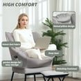 thumbnail image 3 of HOMCOM Lazy Chair with Ottoman Set, Fabric Upholstered Lounge Accent Chair with Armrests, Side Pockets, Light Gray, 3 of 9