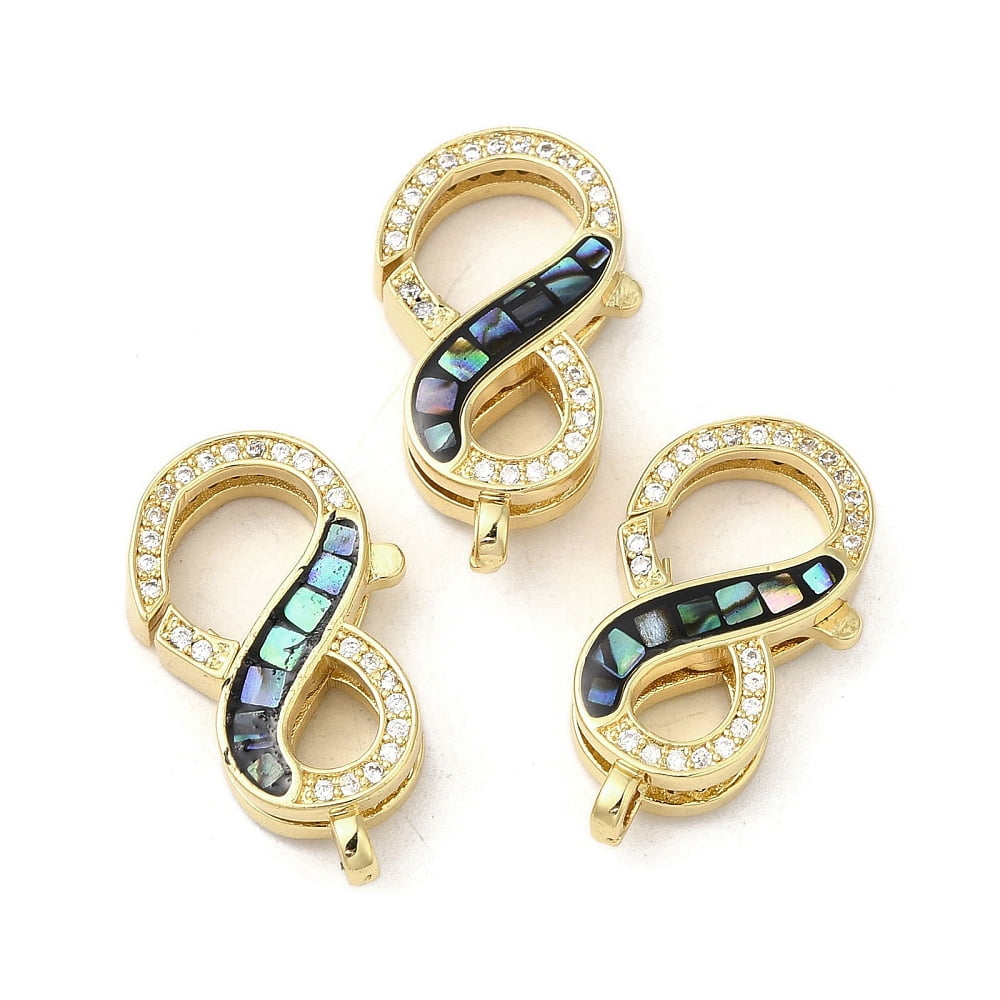 5pcs Brass Micro Pave Cubic Zirconia Lobster Claw Clasps with Enamel & Shell Long-Lasting Plated Lead Free & Cadmium Free Real 18K golden Plated Infinity Mixed color 24x13x5.5mm Hole: 2mm