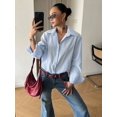 thumbnail image 4 of Blusa De Mujer Manga Larga Con Rayas Celeste Estilo Casual, 4 of 30