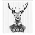 thumbnail image 3 of Ambesonne Indie Shower Curtain, Deer Nordic Sweater Xmas, 69"Wx70"L, Charcoal Grey White, 3 of 3