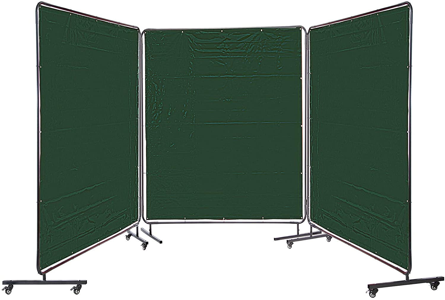 VEVOR Welding Curtain 6 x 6 Welding Screens Flame Retardant 3 Panel Welding Curtain with Frame and Wheels Yellow Translucent Welding Shield Flame Resistance Weld Curtain Adjustable Size 