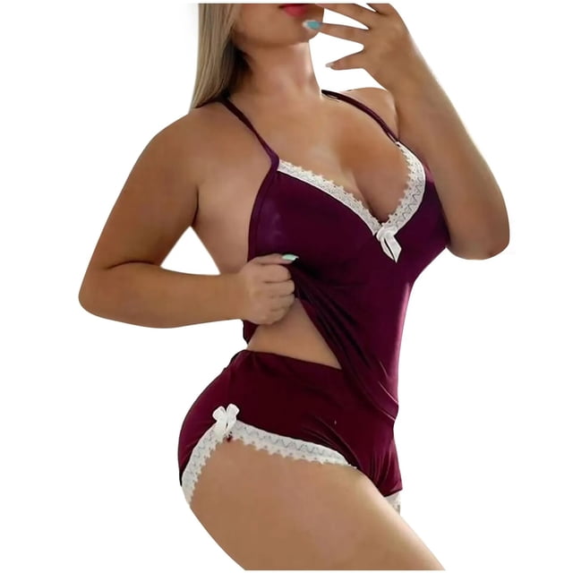 Conjunto de Pijama Sexy de 2 piezas a cuadros para mujer, Pijama navideño con cuello de pico profundo, conjunto de pantalones cortos, Pijama de encaje, ropa de dormir para mujer, camisones sexis