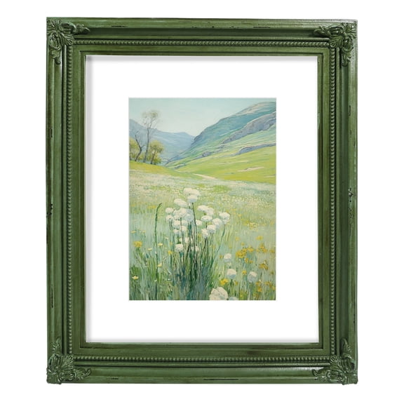 SIMON'S SHOP 8x10 Picture Frame Matted to 5x7 Image, Distressed Green Picture Frames for Wall and Tabletop, Vintage Rustic Home Decor