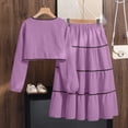 thumbnail image 4 of qelini Girls 2 Piece Set 8-15Years V Neck Long Sleeve Top with Bow and Pleated Skirt Elegant Outfit Solid Color 2 Piece Outfit Everyday Wear, 4 of 8