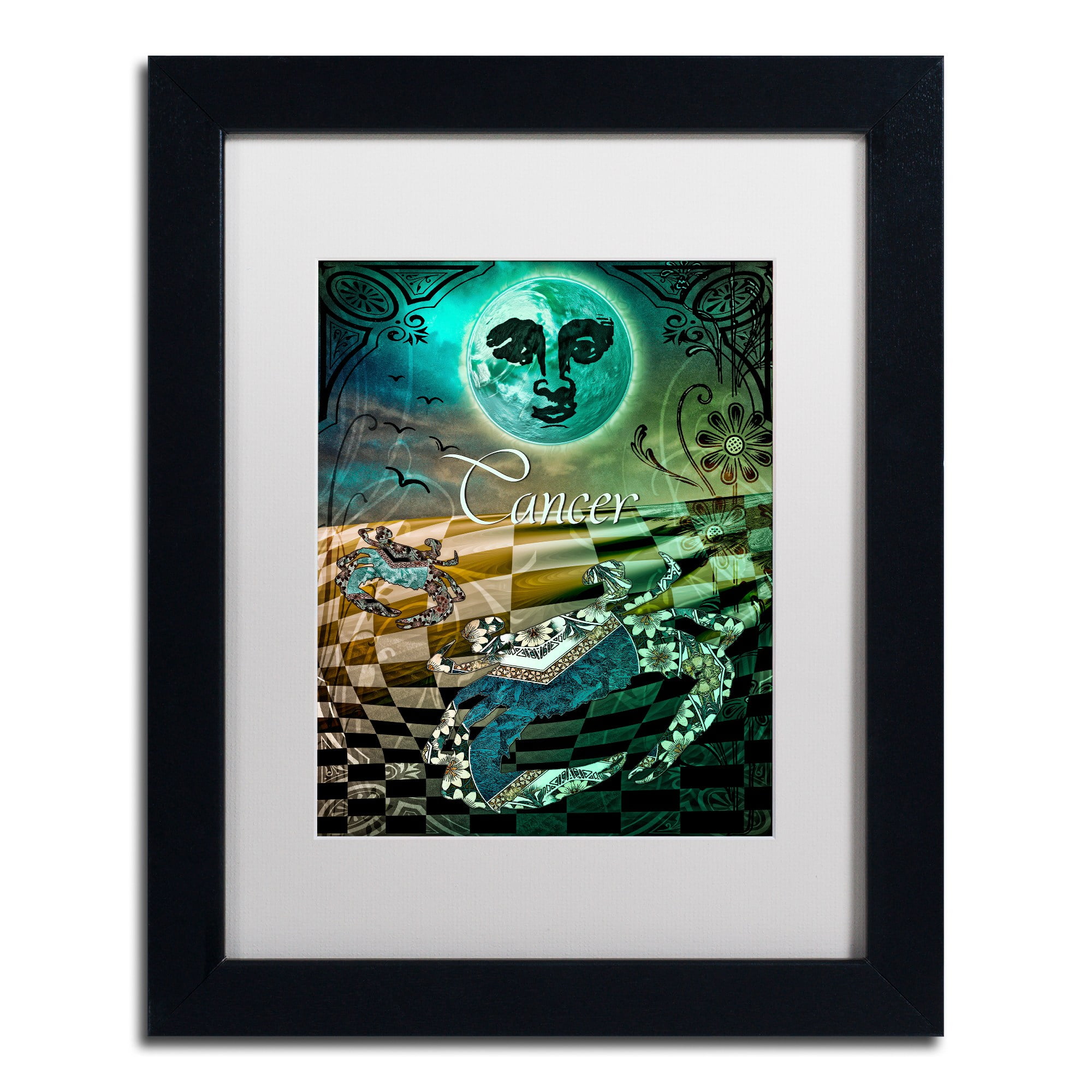Trademark Fine Art "Art Nouveau Zodiac Cancer" Canvas Art by Color Bakery White Matte, Black Frame