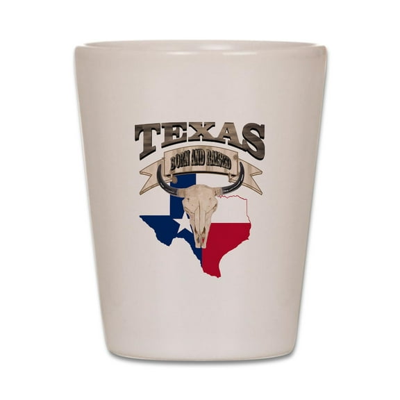 CafePress - Bull Skull Born Texas - White Shot Glass, Unique and Funny Shot Glass