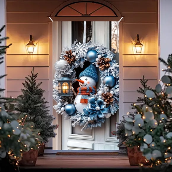 Linnome Christmas Door Cover, Christmas Decor Panel 35x71 Inches, Dual-Purpose Wall and Door Hanging for Holidays