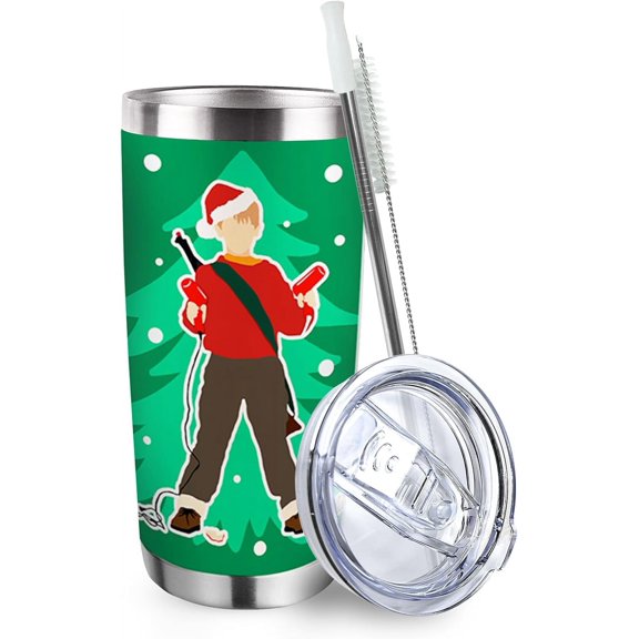 Merry Christmas Classic Movie Tumbler with Lid and Straw, Xmas Tree Alone Boy Stainless Steel Home Travel Coffee Cup, Winter New Year Holiday Gift, 20oz Double Wall Vacuum Insulated Mug