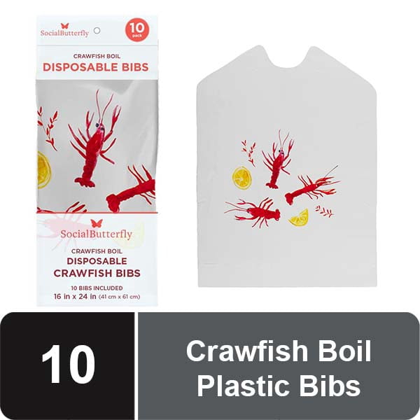 (4 pack) Social Butterfly Disposable Crawfish Plastic Bibs, 10 pack