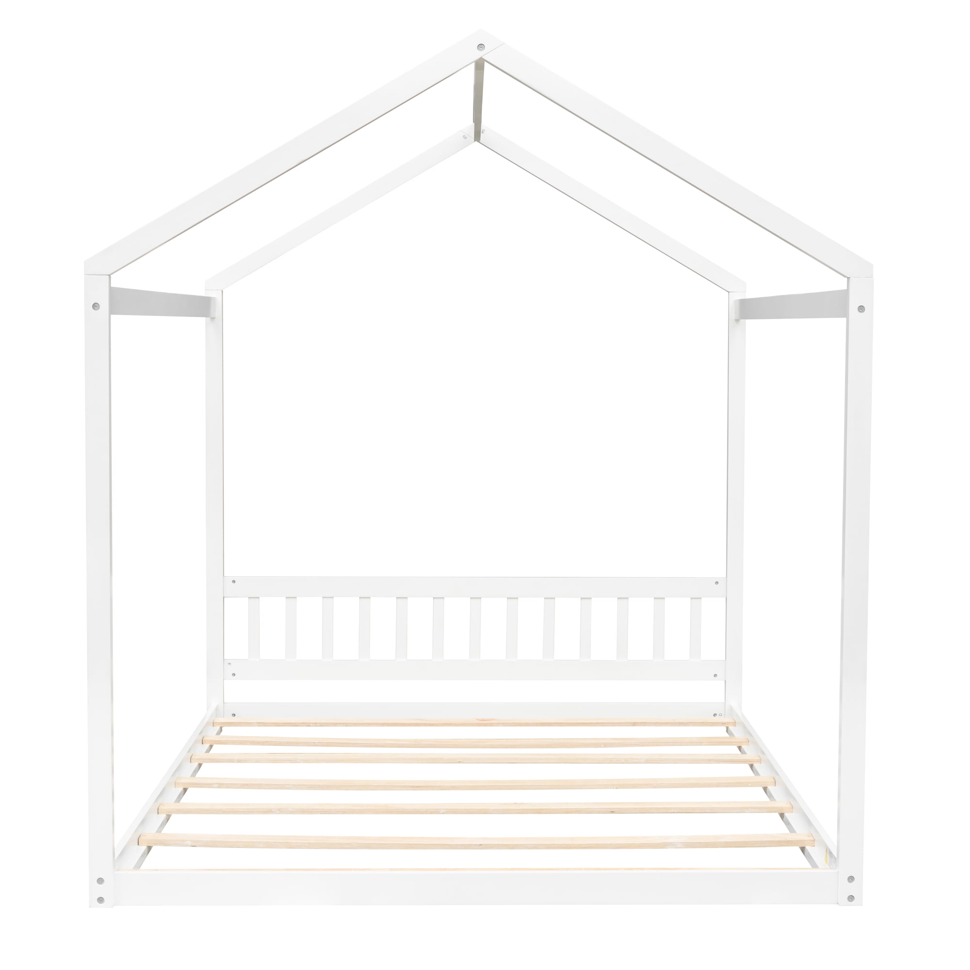 Bellemave Queen Size House Bed, Wood Montessori Floor Beds with Headboard Frame, No Box Spring Needed (Gray)